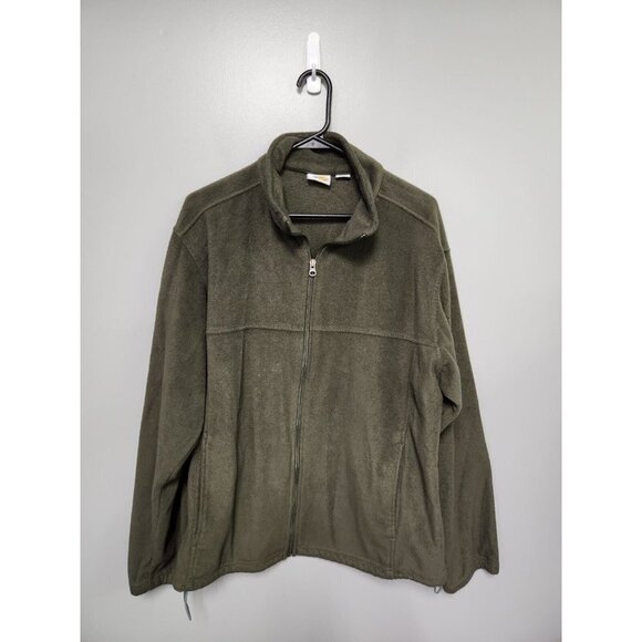Men's Large Bass Pro Shop Fleece Full Zip Up Jacket Green Pockets - Picture 1 of 5